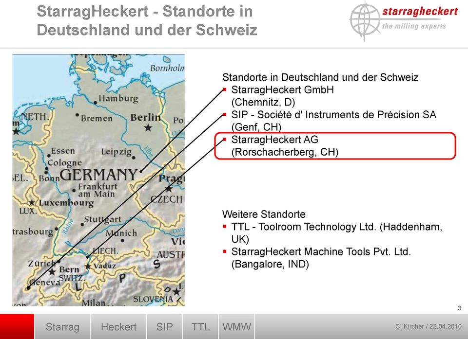 SA (Genf, CH) StarragHeckert AG (Rorschacherberg, CH) Weitere Standorte TTL - Toolroom