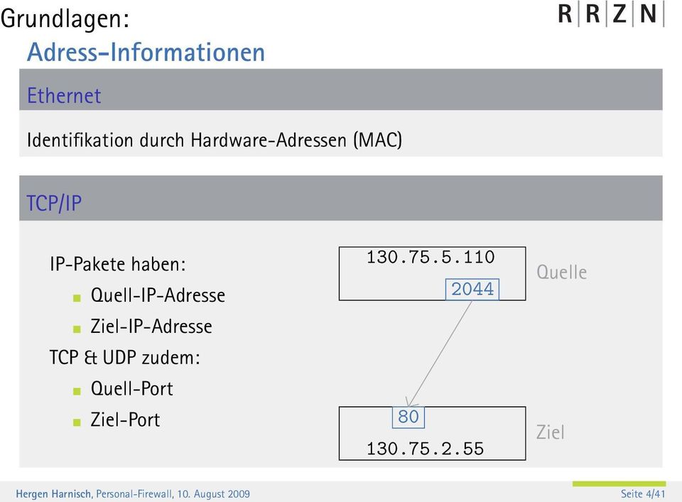 Ziel-IP-Adresse TCP & UDP zudem: Quell-Port Ziel-Port 130.75.