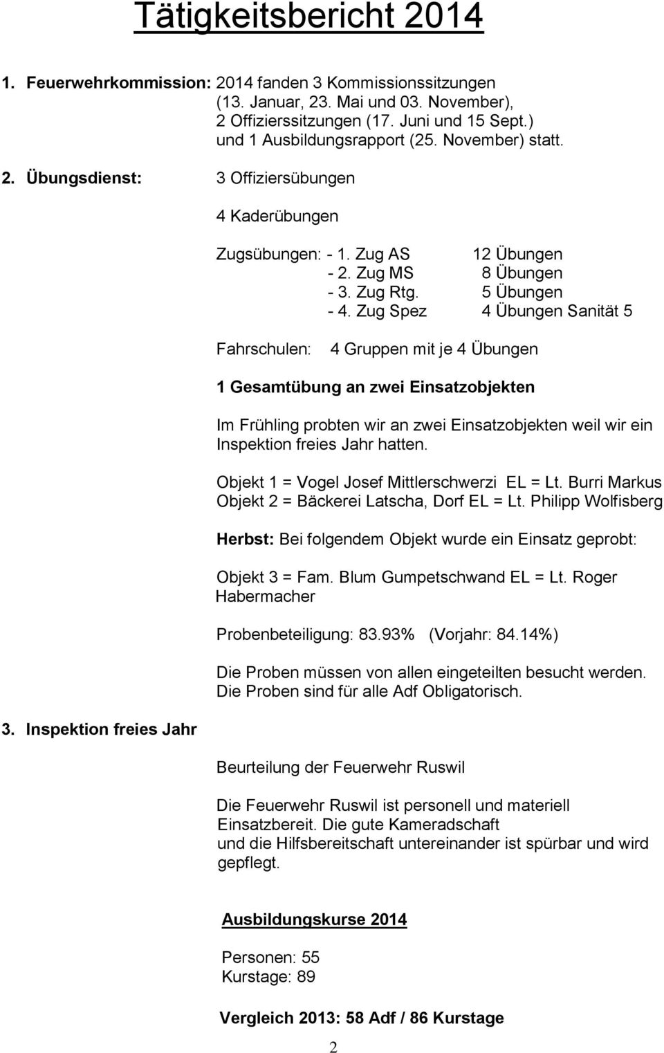 Zug Spez 4 Übungen Sanität 5 Fahrschulen: 4 Gruppen mit je 4 Übungen 1 Gesamtübung an zwei Einsatzobjekten Im Frühling probten wir an zwei Einsatzobjekten weil wir ein Inspektion freies Jahr hatten.