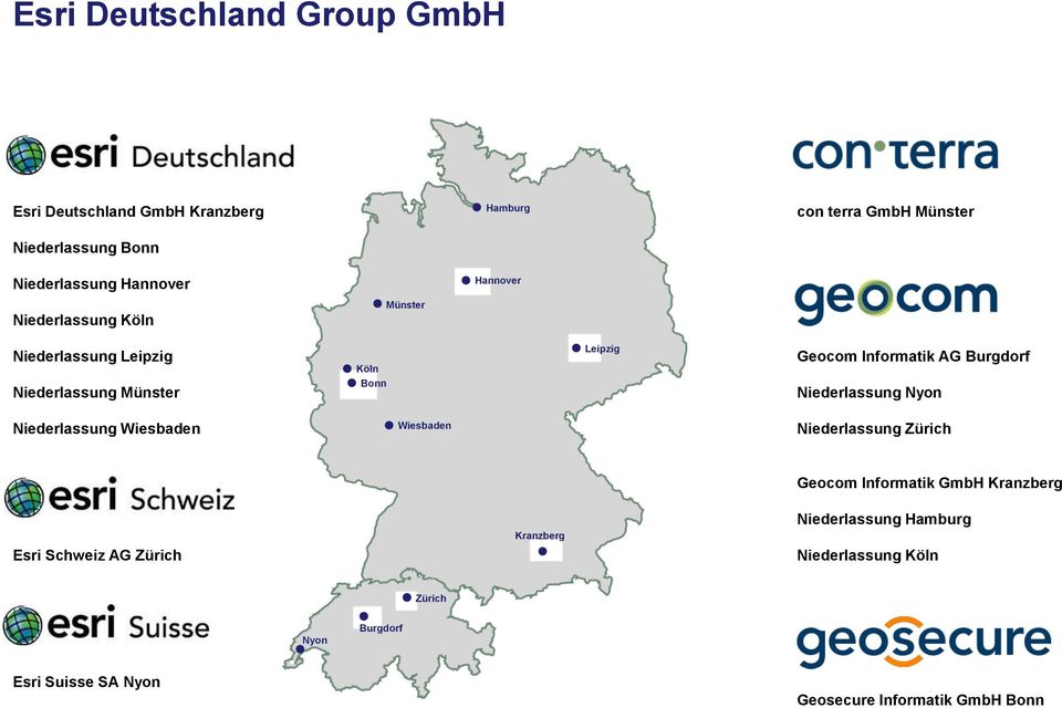 Münster Bonn Niederlassung Nyon Niederlassung Wiesbaden Wiesbaden Niederlassung Zürich Geocom Informatik GmbH Kranzberg Esri