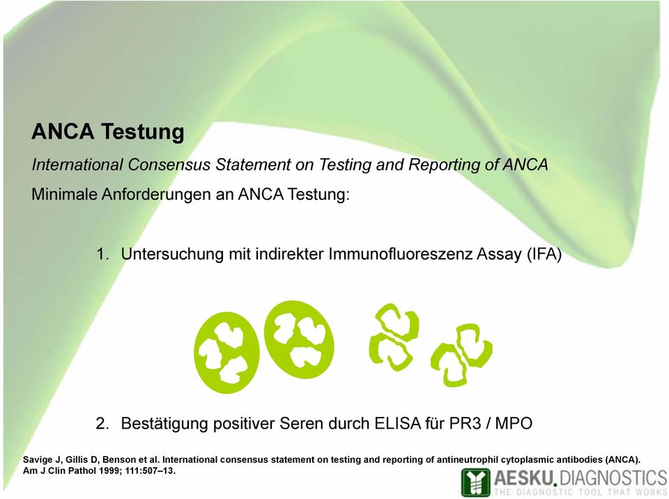 Bestätigung positiver Seren durch ELISA für PR3 / MPO Savige J, Gillis D, Benson et al.