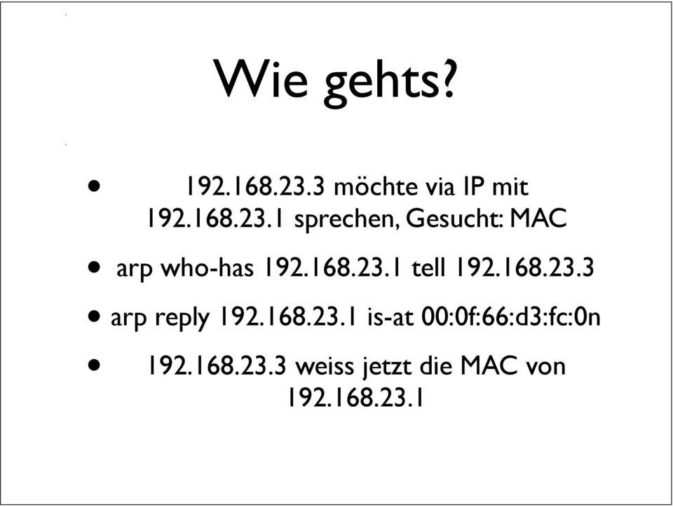 1 sprechen, Gesucht: MAC arp who-has 192.168.23.