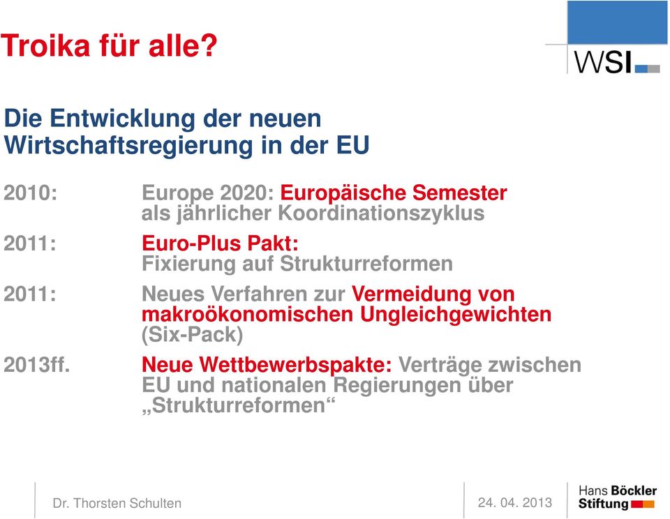 jährlicher Koordinationszyklus 2011: Euro-Plus Pakt: Fixierung auf Strukturreformen 2011: Neues