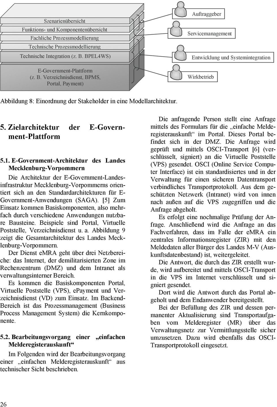 Verzeichnisdienst, BPMS, Portal, Payment) Auftraggeber Servicemanagement Entwicklung und Systemintegration Wirkbetrieb Abbildung 8: Einordnung der Stakeholder in eine Modellarchitektur. 5.