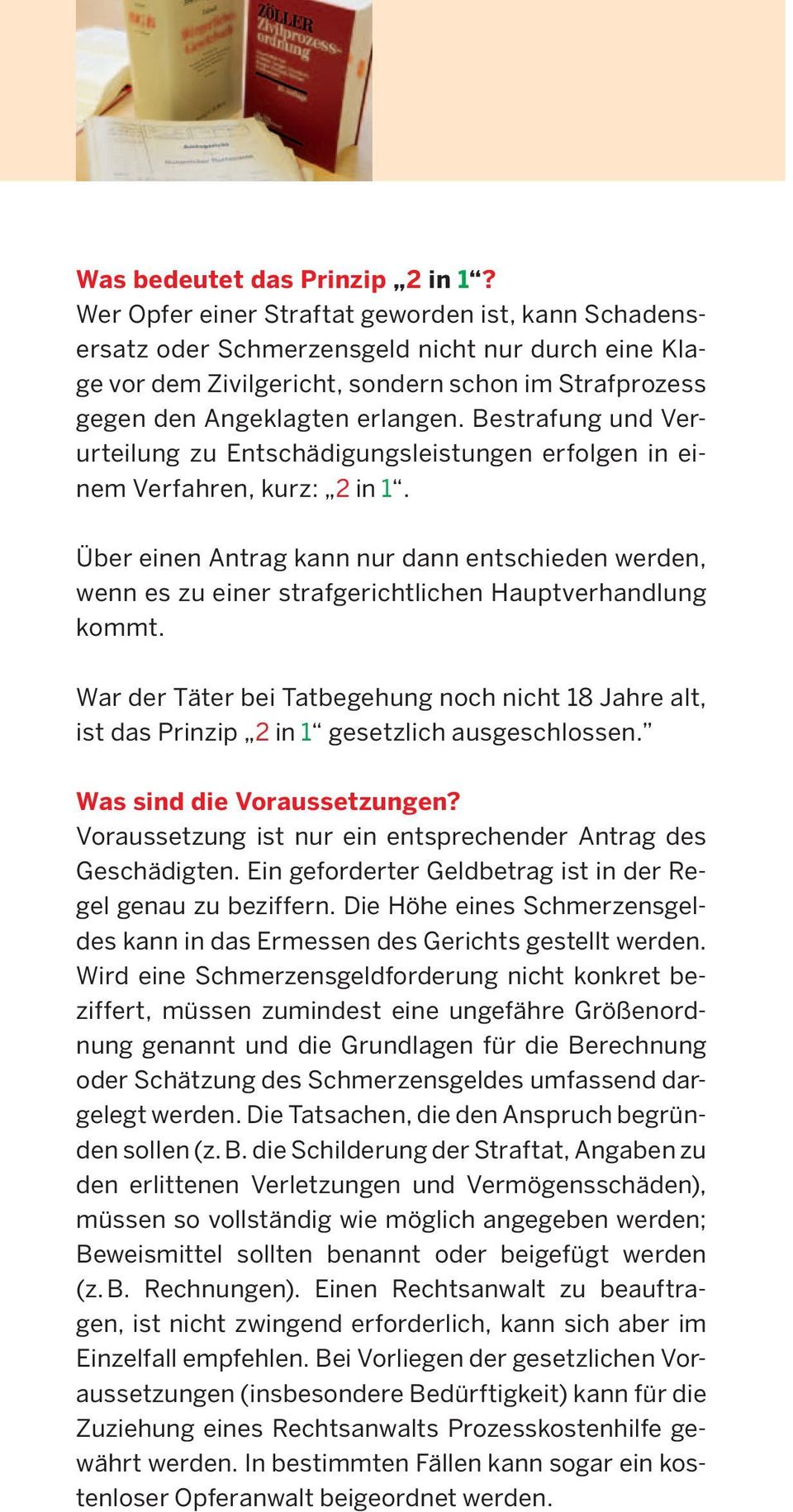 Bestrafung und Verurteilung zu Entschädigungsleistungen erfolgen in einem Verfahren, kurz: 2 in 1.