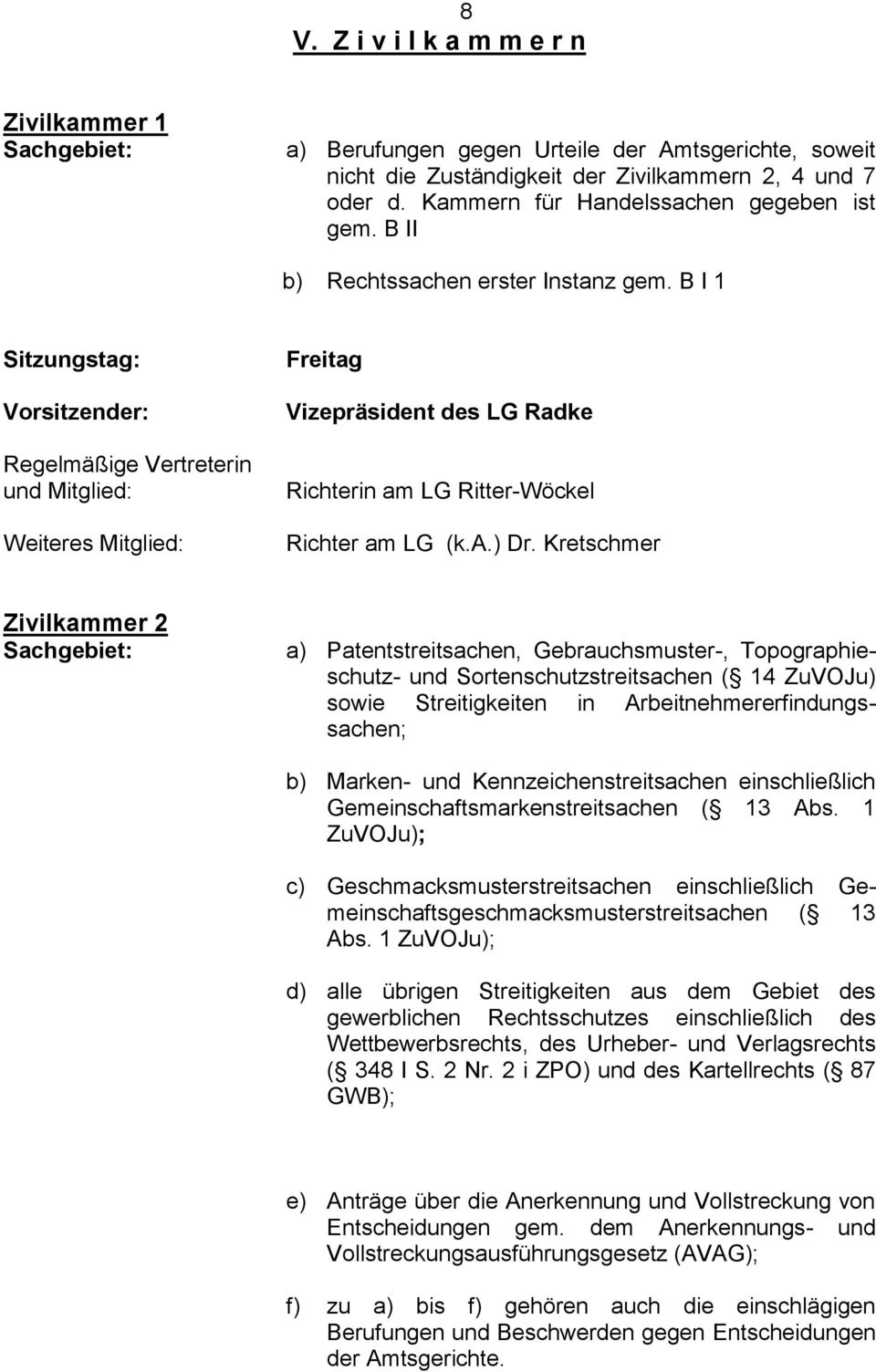 B I 1 Regelmäßige Vertreterin Weiteres Mitglied: Freitag Vizepräsident des LG Radke Richterin am LG Ritter-Wöckel Richter am LG (k.a.) Dr.