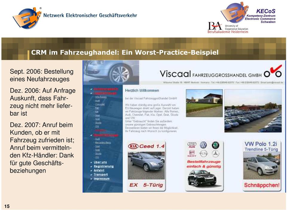 2006: Auf Anfrage Auskunft, dass Fahrzeug nicht mehr lieferbar ist Dez.