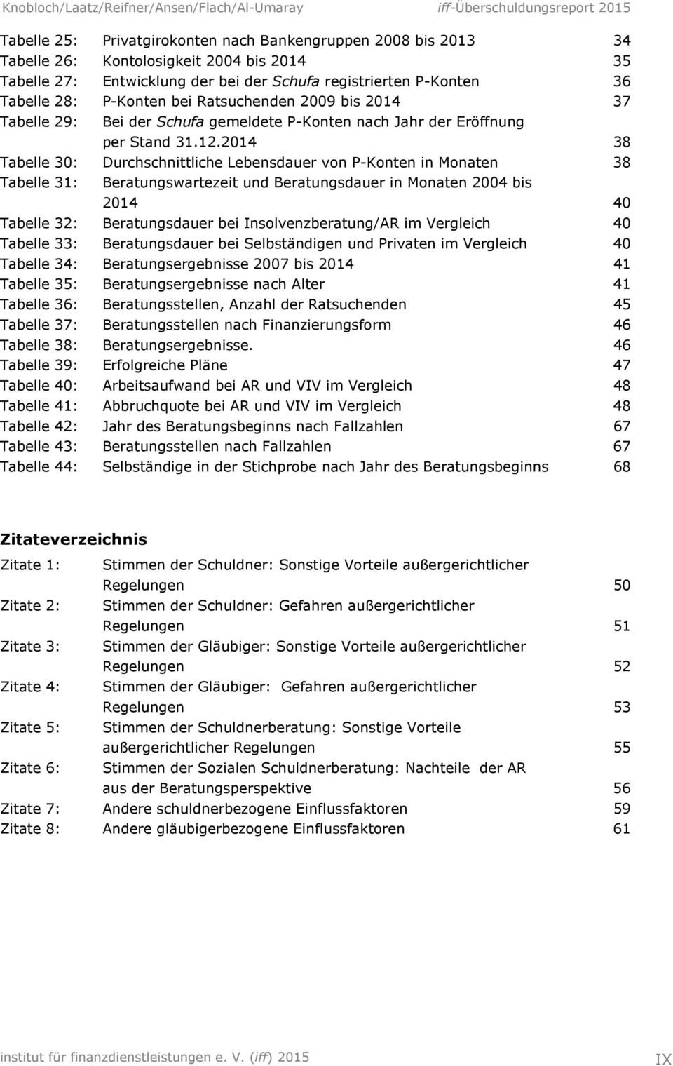 2014 38 Tabelle 30: Durchschnittliche Lebensdauer von P-Konten in Monaten 38 Tabelle 31: Beratungswartezeit und Beratungsdauer in Monaten 2004 bis 2014 40 Tabelle 32: Beratungsdauer bei