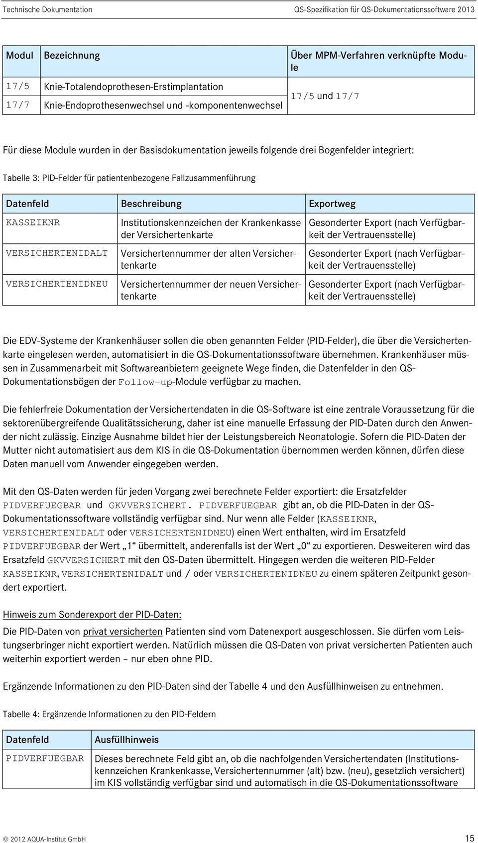 der Krankenkasse Gesonderter Export (nach Verfügbarkeit der Versichertenkarte der Vertrauensstelle) VERSICHERTENIDALT Versichertennummer der alten Versichertenkarte VERSICHERTENIDNEU