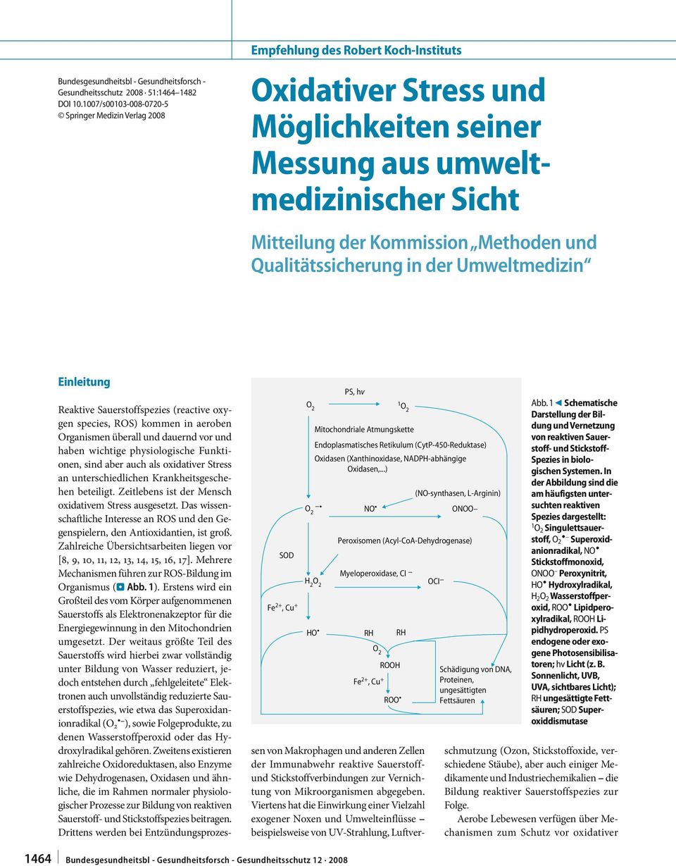 Umweltmedizin Einleitung SOD Fe 2+, Cu + PS, hv O 1 2 O 2 Mitochondriale Atmungskette Endoplasmatisches Retikulum (CytP-450-Reduktase) Oxidasen (Xanthinoxidase, NADPH-abhängige Oxidasen,.