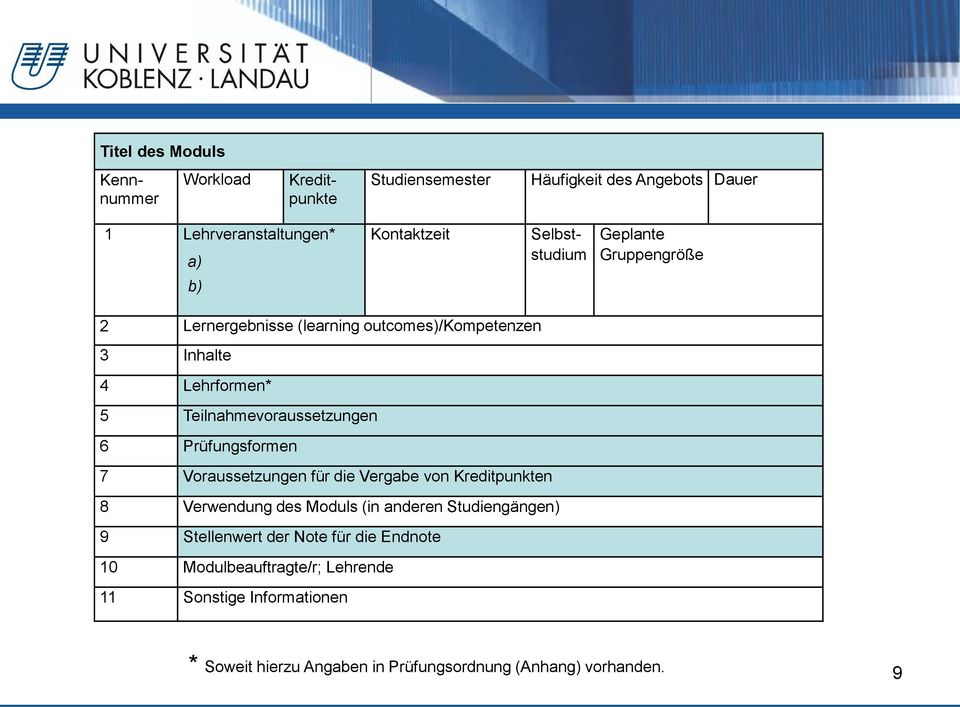 6 Prüfungsformen 7 Voraussetzungen für die Vergabe von Kreditpunkten 8 Verwendung des Moduls (in anderen Studiengängen) 9 Stellenwert der