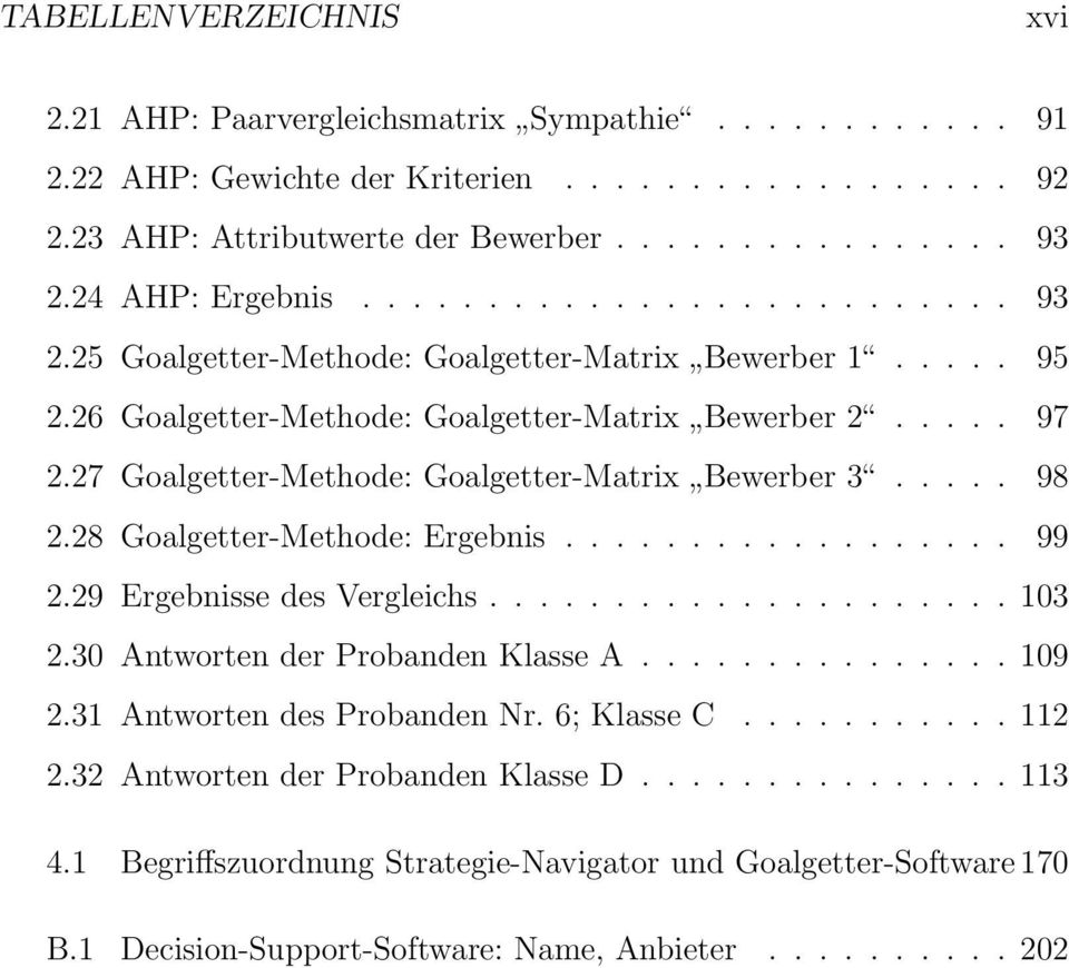 27 Goalgetter-Methode: Goalgetter-Matrix Bewerber 3..... 98 2.28 Goalgetter-Methode: Ergebnis.................. 99 2.29 Ergebnisse des Vergleichs..................... 103 2.