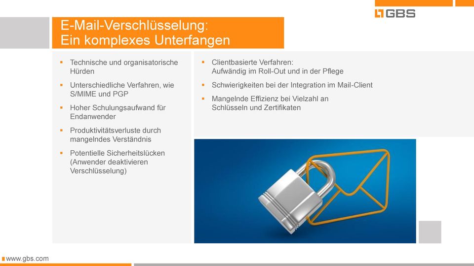 Pflege Schwierigkeiten bei der Integration im Mail-Client Mangelnde Effizienz bei Vielzahl an Schlüsseln und