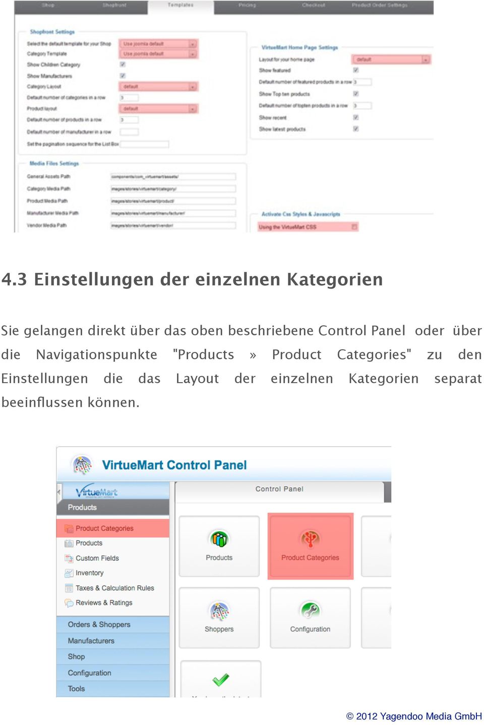 Navigationspunkte "Products» Product Categories" zu den