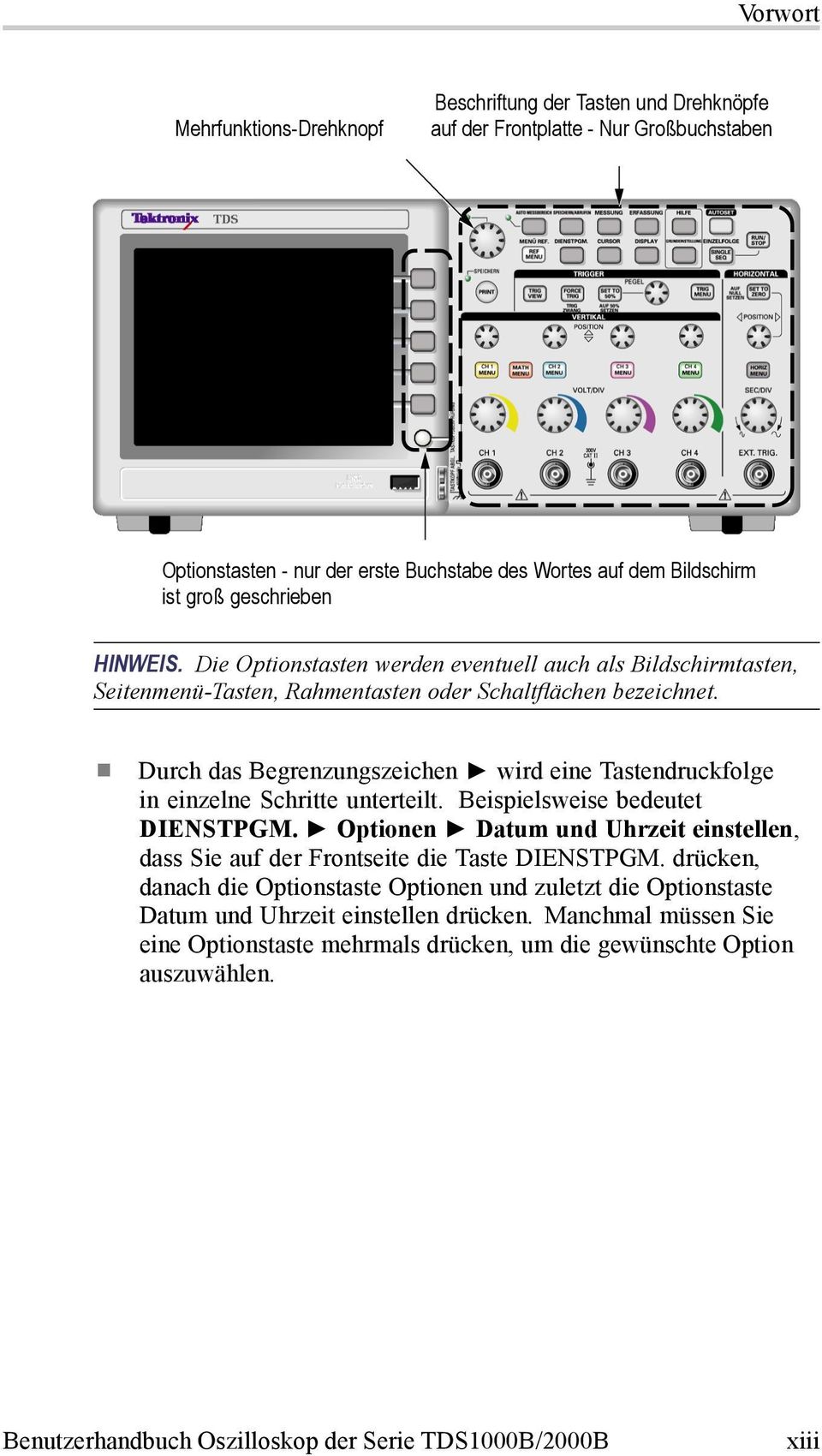 Durch das Begrenzungszeichen wird eine Tastendruckfolge in einzelne Schritte unterteilt. Beispielsweise bedeutet DIENSTPGM.