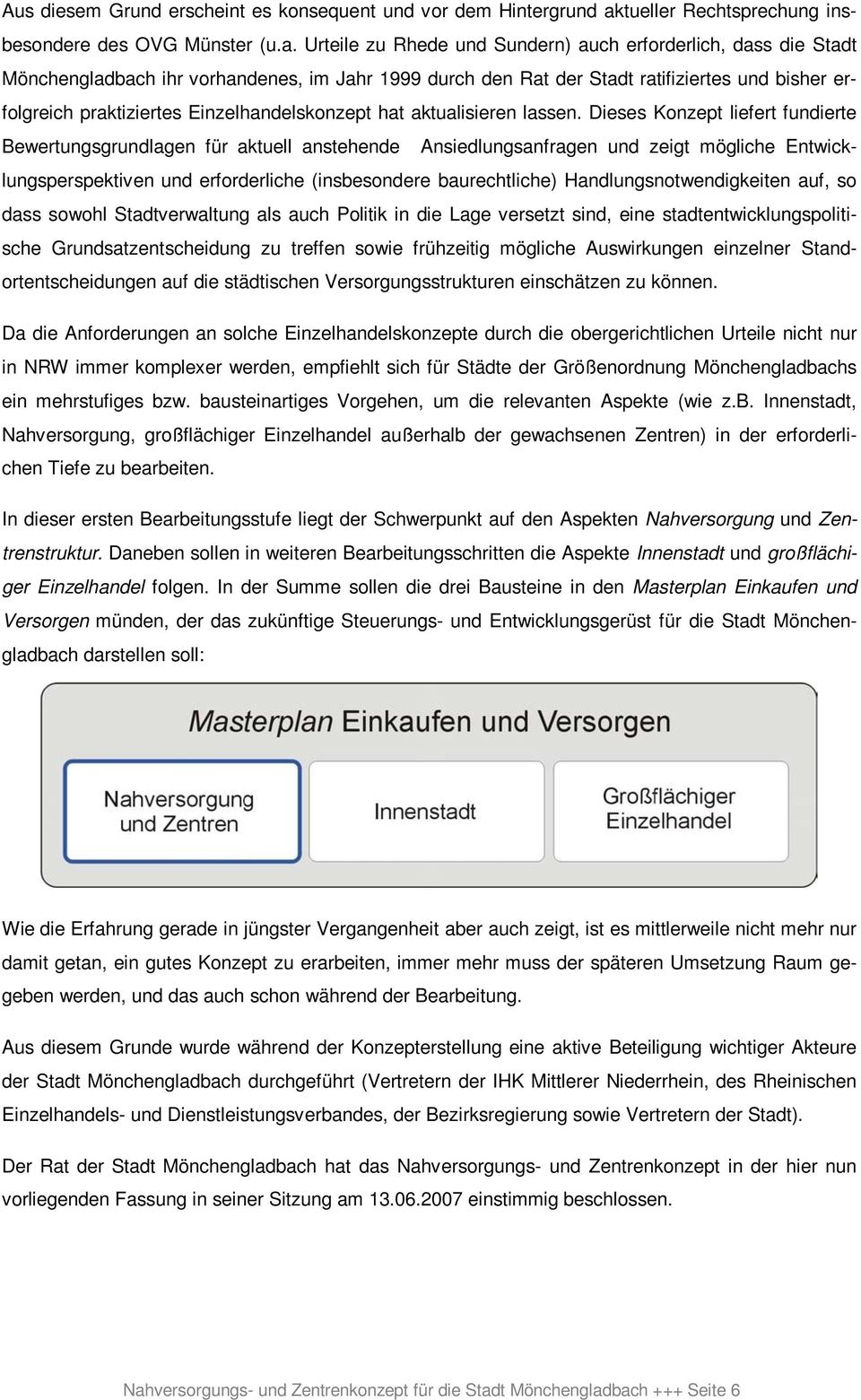 Urteile zu Rhede und Sundern) auch erforderlich, dass die Stadt Mönchengladbach ihr vorhandenes, im Jahr 1999 durch den Rat der Stadt ratifiziertes und bisher erfolgreich praktiziertes