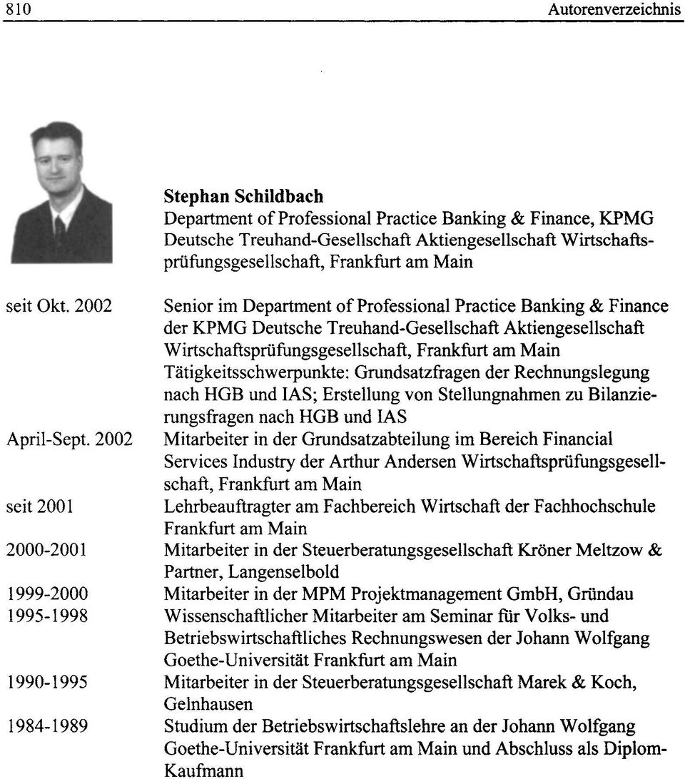2002 seit 2001 2000-2001 1999-2000 1995-1998 1990-1995 1984-1989 Senior im Department of Professional Practice Banking & Finance der KPMG Deutsche Treuhand-Gesellschaft Aktiengesellschaft