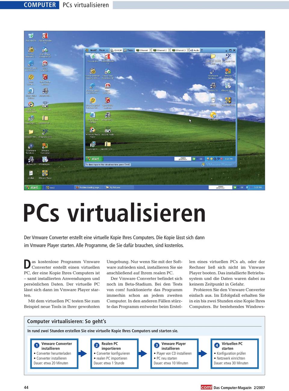 Der virtuelle PC lässt sich dann im Vmware Player starten. Mit dem virtuellen PC testen Sie zum Beispiel neue Tools in Ihrer gewohnten Umgebung.