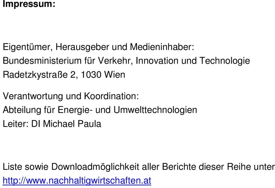 Abteilung für Energie- und Umwelttechnologien Leiter: DI Michael Paula Liste sowie