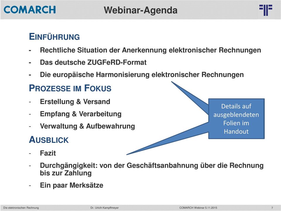 Versand - Empfang & Verarbeitung - Verwaltung & Aufbewahrung AUSBLICK - Fazit - Durchgängigkeit: von der