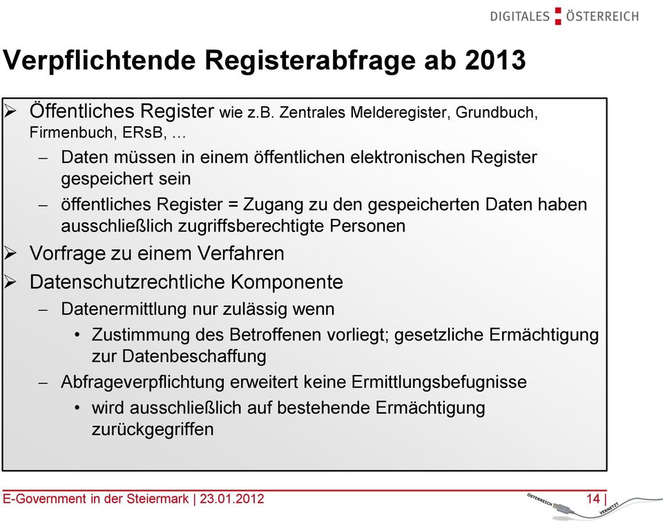 2013 Öffentliches Register wie z.b.