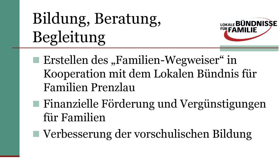 Bündnis für Familien Prenzlau Finanzielle Förderung