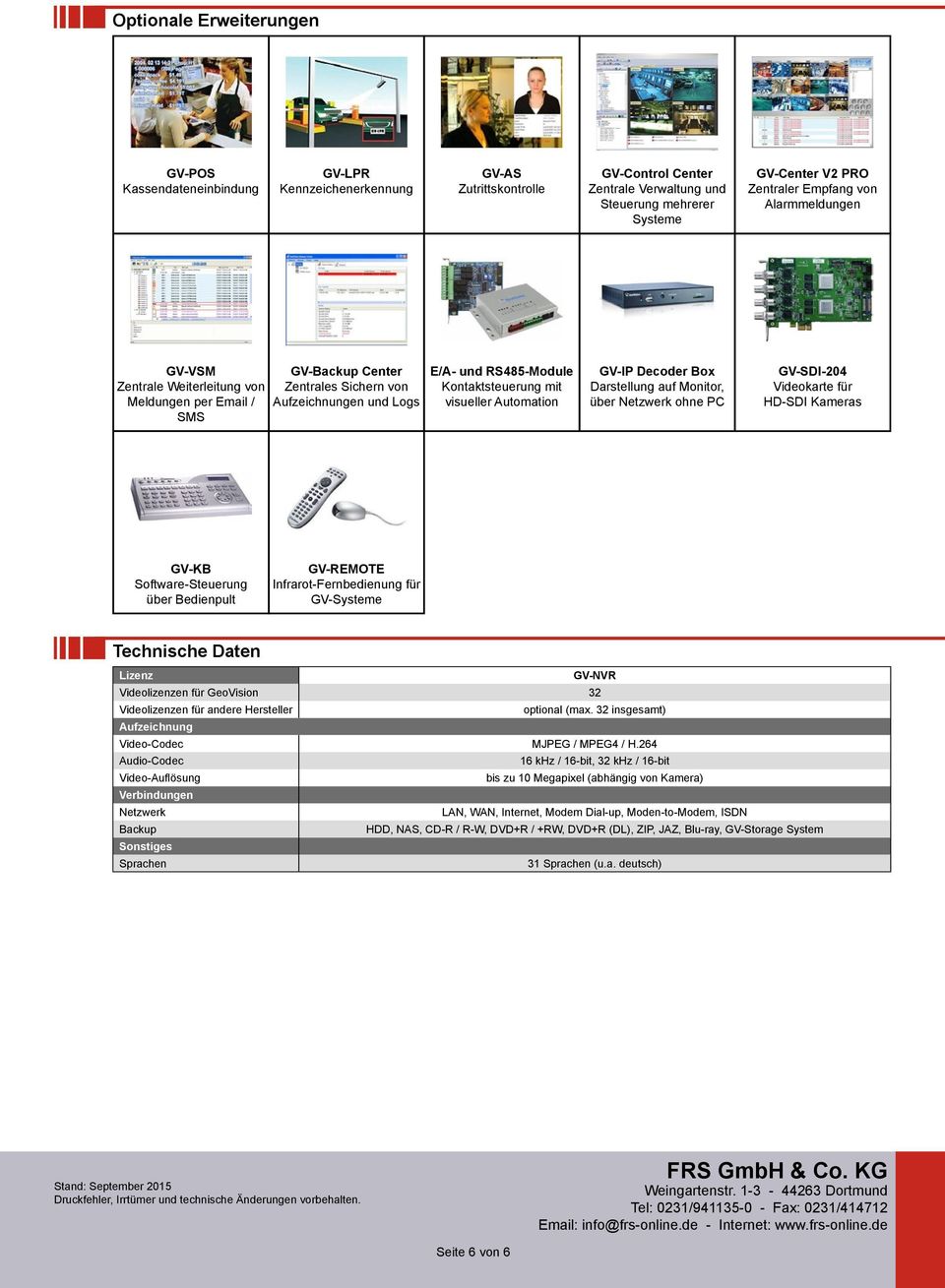 mit visueller Automation GV-IP Decoder Box Darstellung auf Monitor, über Netzwerk ohne PC GV-SDI-204 Videokarte für HD-SDI Kameras GV-KB Software-Steuerung über Bedienpult GV-REMOTE
