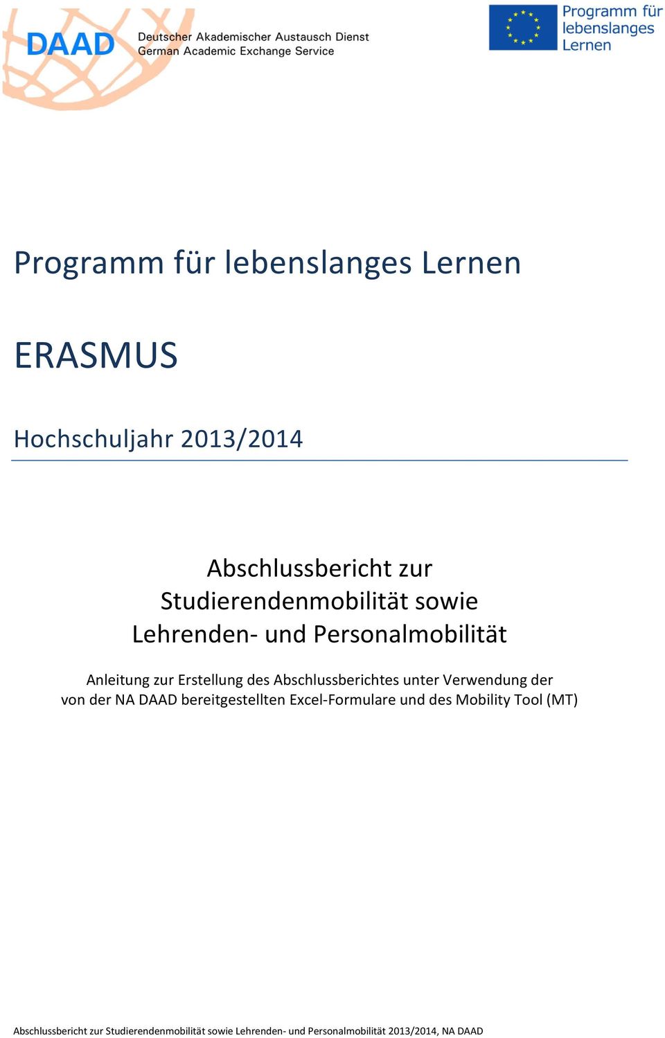 Personalmobilität Anleitung zur Erstellung des Abschlussberichtes unter