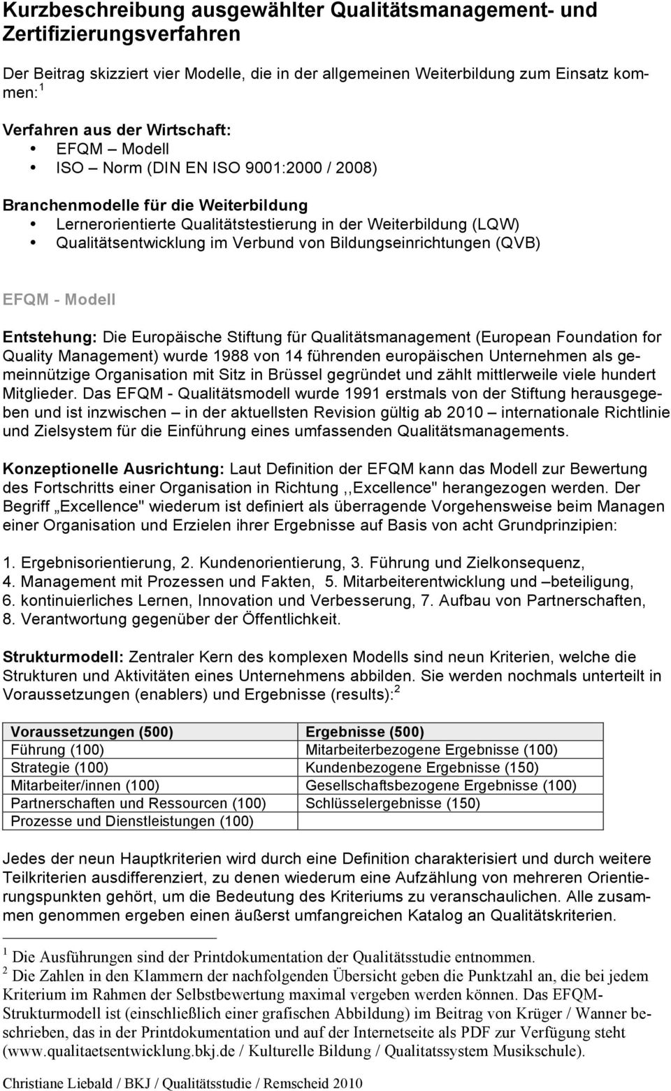 von Bildungseinrichtungen (QVB) EFQM - Modell Entstehung: Die Europäische Stiftung für Qualitätsmanagement (European Foundation for Quality Management) wurde 1988 von 14 führenden europäischen