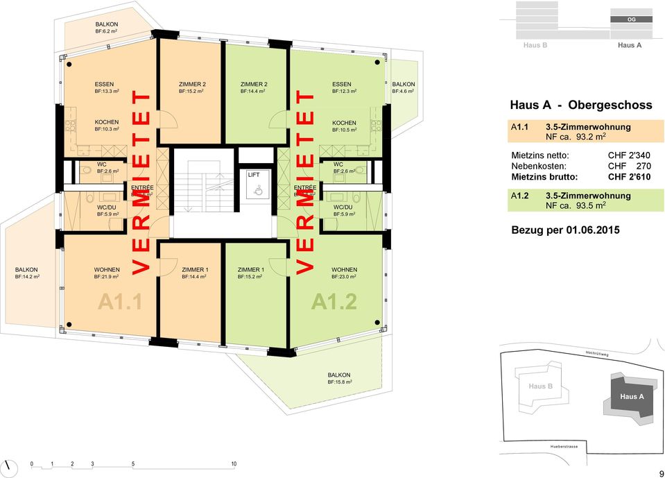 9 m 2 BF:23.0 m 2 BF:4.6 m 2 - Obergeschoss A1.1 3.5-Zimmerwohnung NF ca. 93.