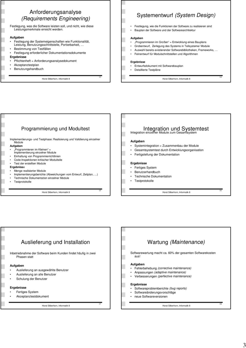 Benutzungsschnittstelle, Portierbarkeit, Bestimmung von Testfällen Festlegung erforderlicher Dokumentationsdokumente Pflichtenheft = Anforderungsanalysedokument Akzeptanztestplan Benutzungshandbuch