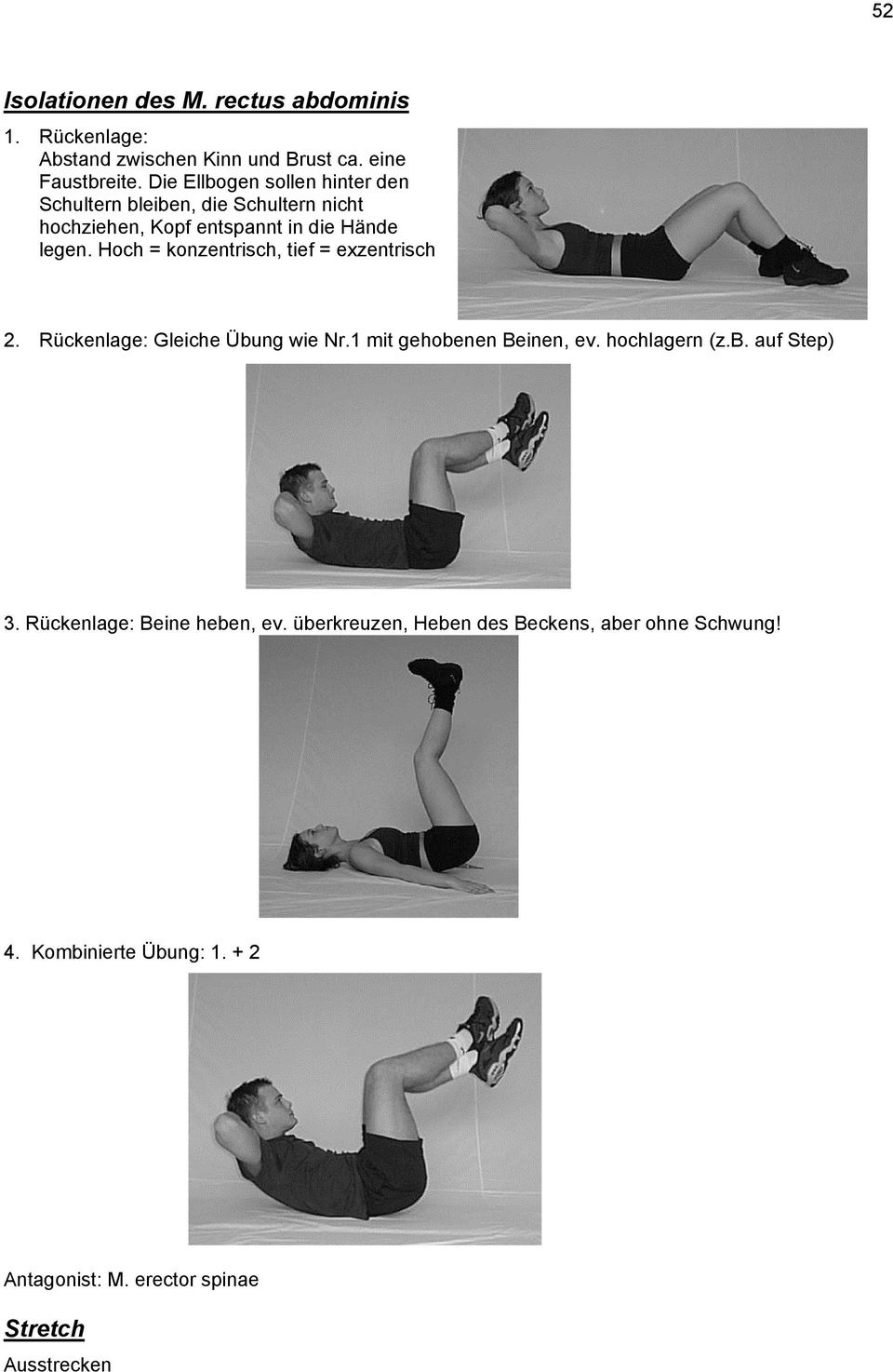 Hoch = konzentrisch, tief = exzentrisch 2. Rückenlage: Gleiche Übung wie Nr.1 mit gehobenen Beinen, ev. hochlagern (z.b. auf Step) 3.