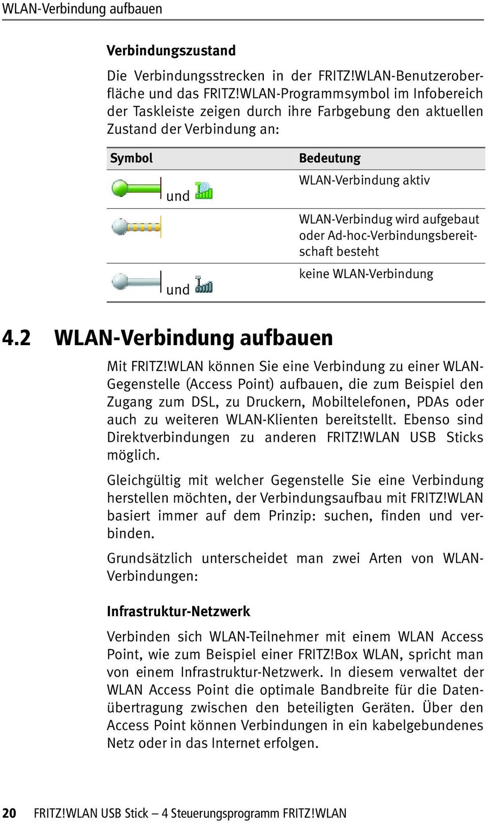 oder Ad-hoc-Verbindungsbereitschaft besteht keine WLAN-Verbindung 4.2 WLAN-Verbindung aufbauen Mit FRITZ!