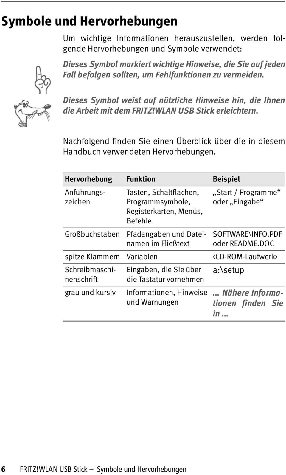 Nachfolgend finden Sie einen Überblick über die in diesem Handbuch verwendeten Hervorhebungen.