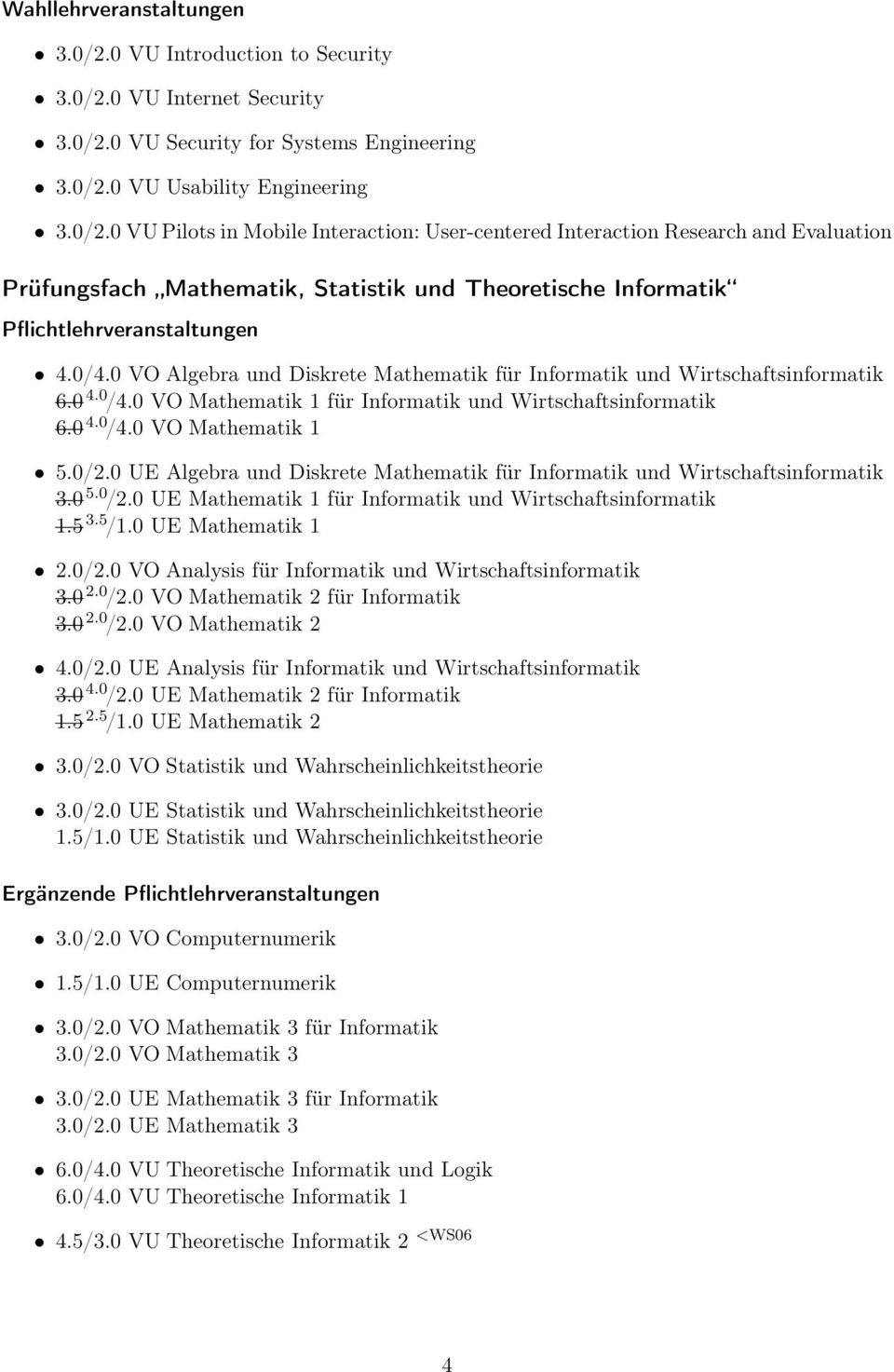 0 UE Algebra und Diskrete Mathematik für Informatik und Wirtschaftsinformatik 3.0 5.0 /2.0 UE Mathematik 1 für Informatik und Wirtschaftsinformatik 1.5 3.5 /1.0 UE Mathematik 1 2.0/2.