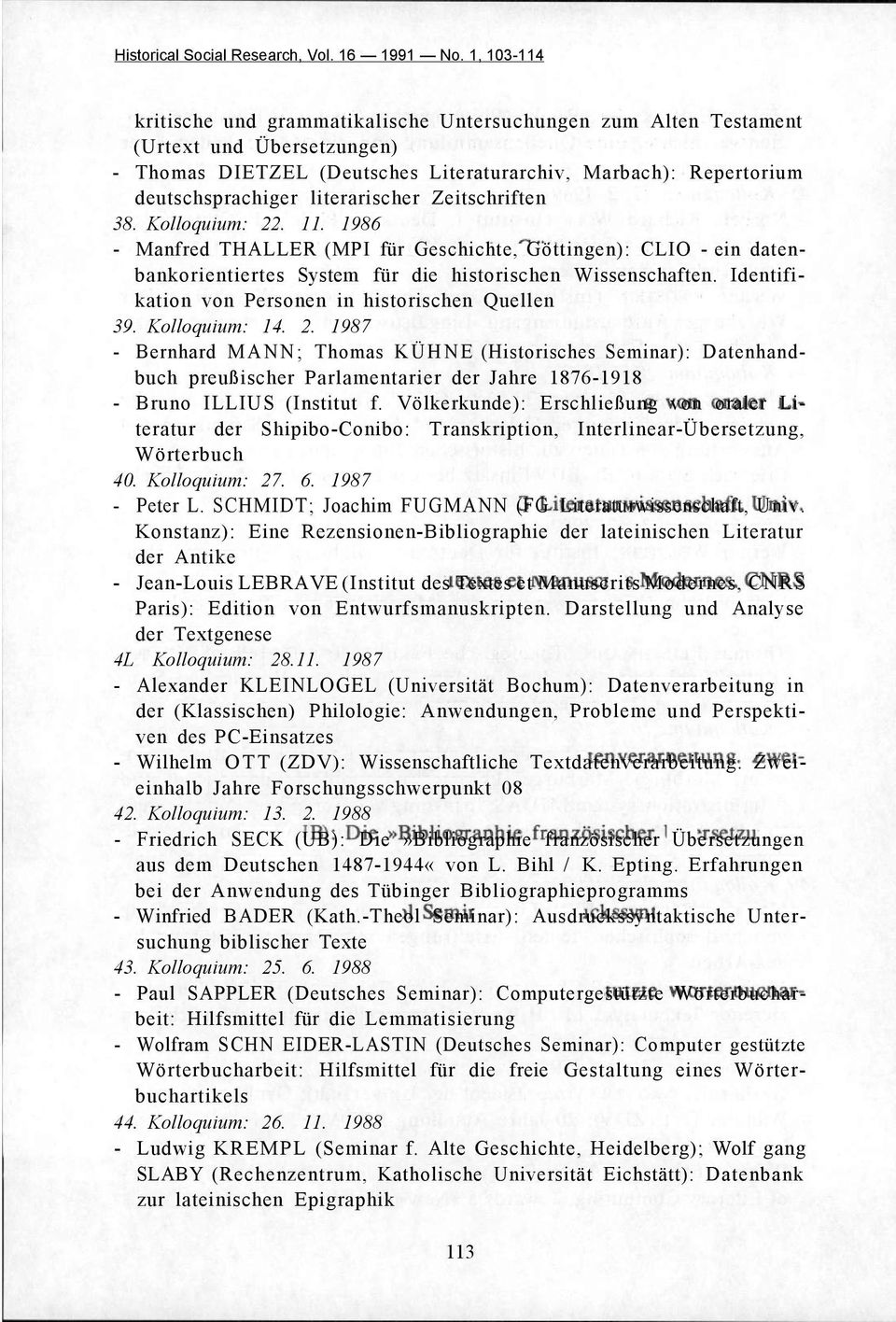 Identifikation von Personen in historischen Quellen 39. Kolloquium: 14. 2.