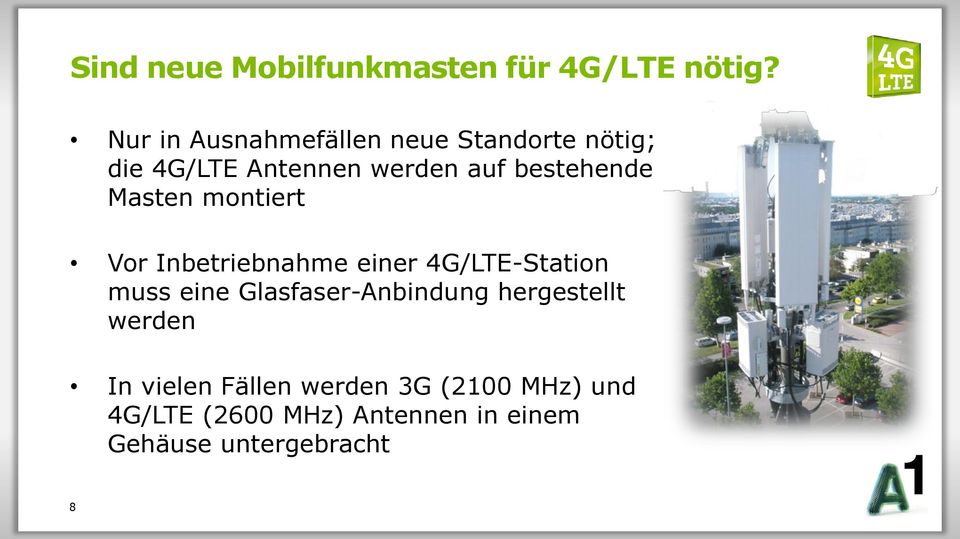 bestehende Masten montiert Vor Inbetriebnahme einer 4G/LTE-Station muss eine