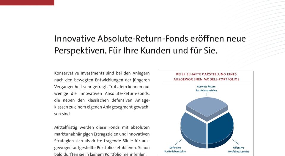 Trotzdem kennen nur wenige die innovativen Absolute-Return-Fonds, die neben den klassischen defensiven Anlageklassen zu einem eigenen Anlagesegment gewachsen sind.