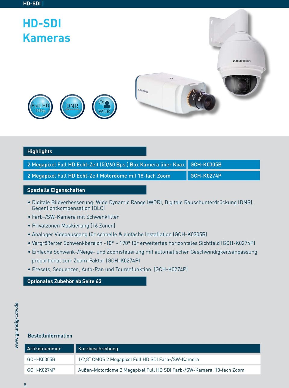 Rauschunterdrückung (DNR), Gegenlichtkompensation (BLC) Farb-/SW-Kamera mit Schwenkfilter Privatzonen Maskierung (16 Zonen) Analoger Videoausgang für schnelle & einfache Installation (GCH-K0305B)