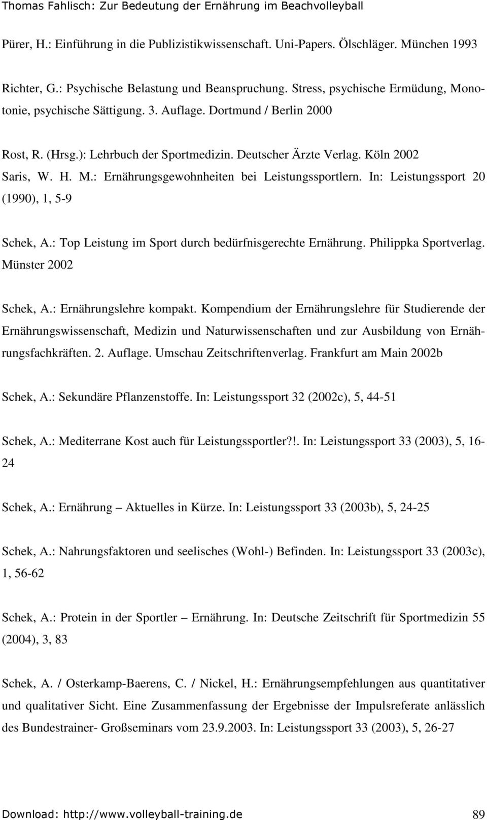 In: Leistungssport 20 (1990), 1, 5-9 Schek, A.: Top Leistung im Sport durch bedürfnisgerechte Ernährung. Philippka Sportverlag. Münster 2002 Schek, A.: Ernährungslehre kompakt.