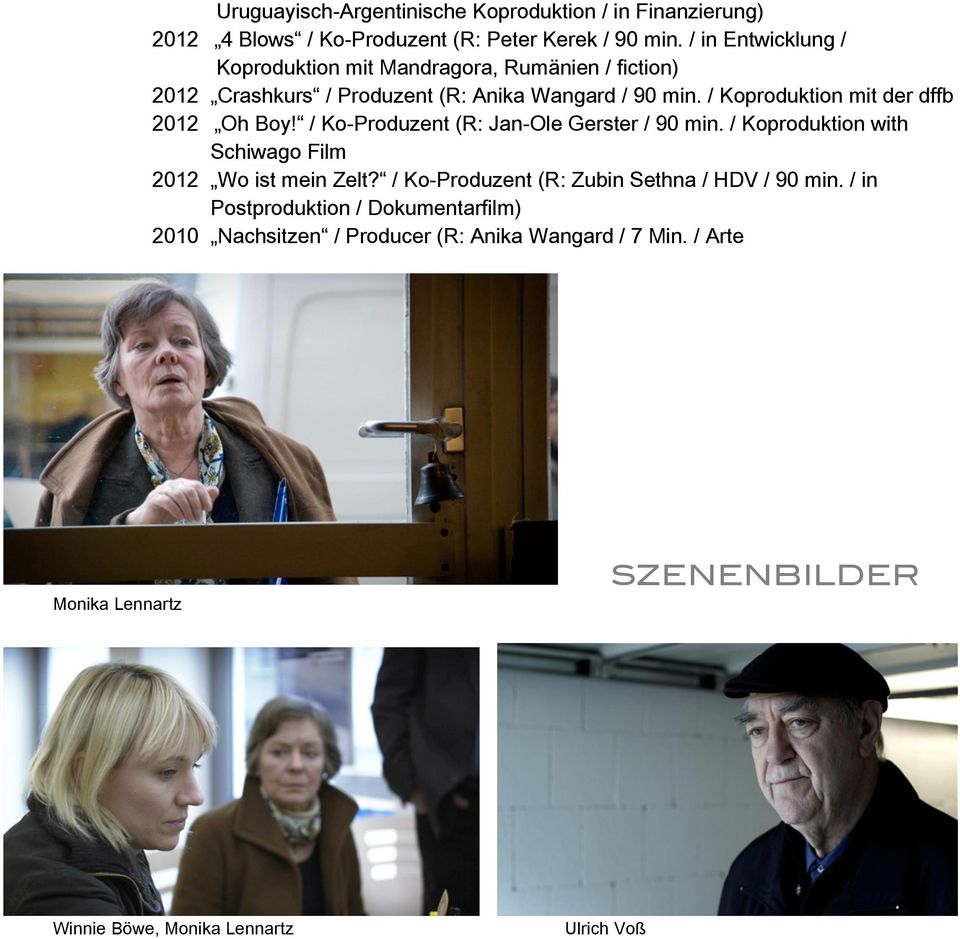 / Koproduktion mit der dffb 2012 Oh Boy! / Ko-Produzent (R: Jan-Ole Gerster / 90 min. / Koproduktion with Schiwago Film 2012 Wo ist mein Zelt?