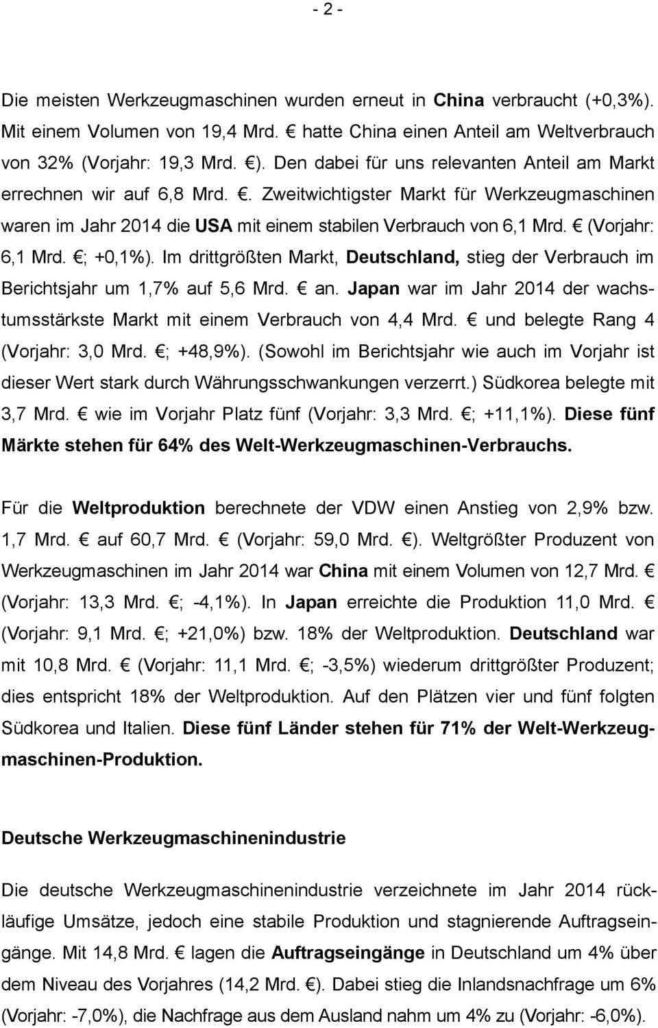 (Vorjahr: 6,1 Mrd. ; +0,1%). Im drittgrößten Markt, Deutschland, stieg der Verbrauch im Berichtsjahr um 1,7% auf 5,6 Mrd. an.
