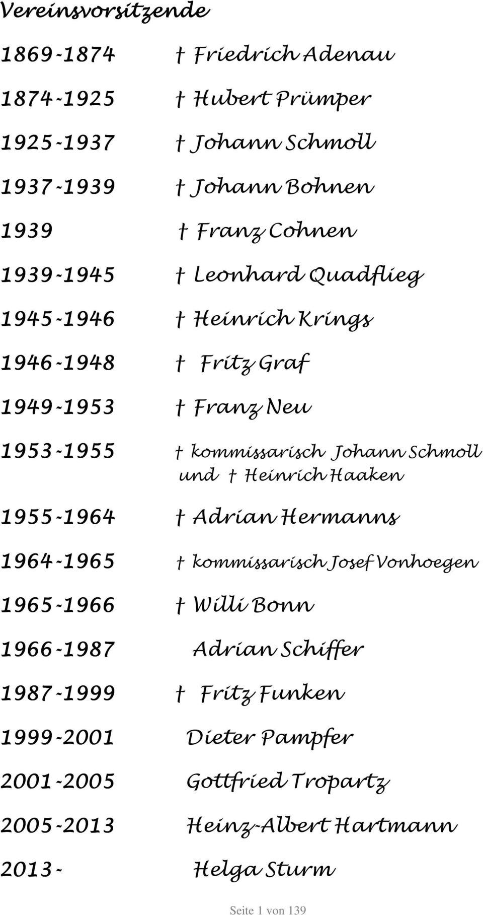 Schmoll und Heinrich Haaken 1955-1964 1964 Adrian Hermanns 1964-1965 1965 1965 kommissarisch Josef Vonhoegen 1965-1966 1966 Willi Bonn 1966-1987 1987 Adrian