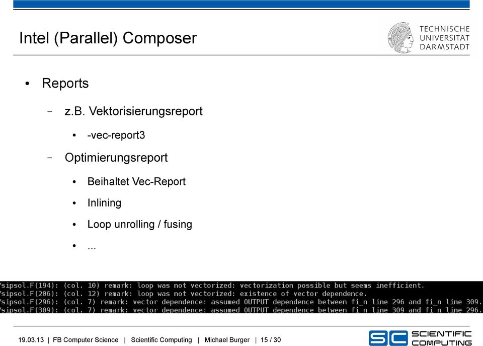 Beihaltet Vec-Report Inlining Loop unrolling / fusing.