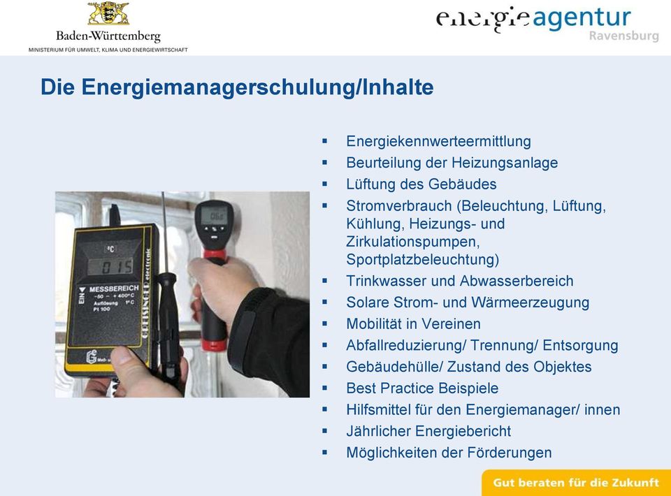 Abwasserbereich Solare Strom- und Wärmeerzeugung Mobilität in Vereinen Abfallreduzierung/ Trennung/ Entsorgung Gebäudehülle/