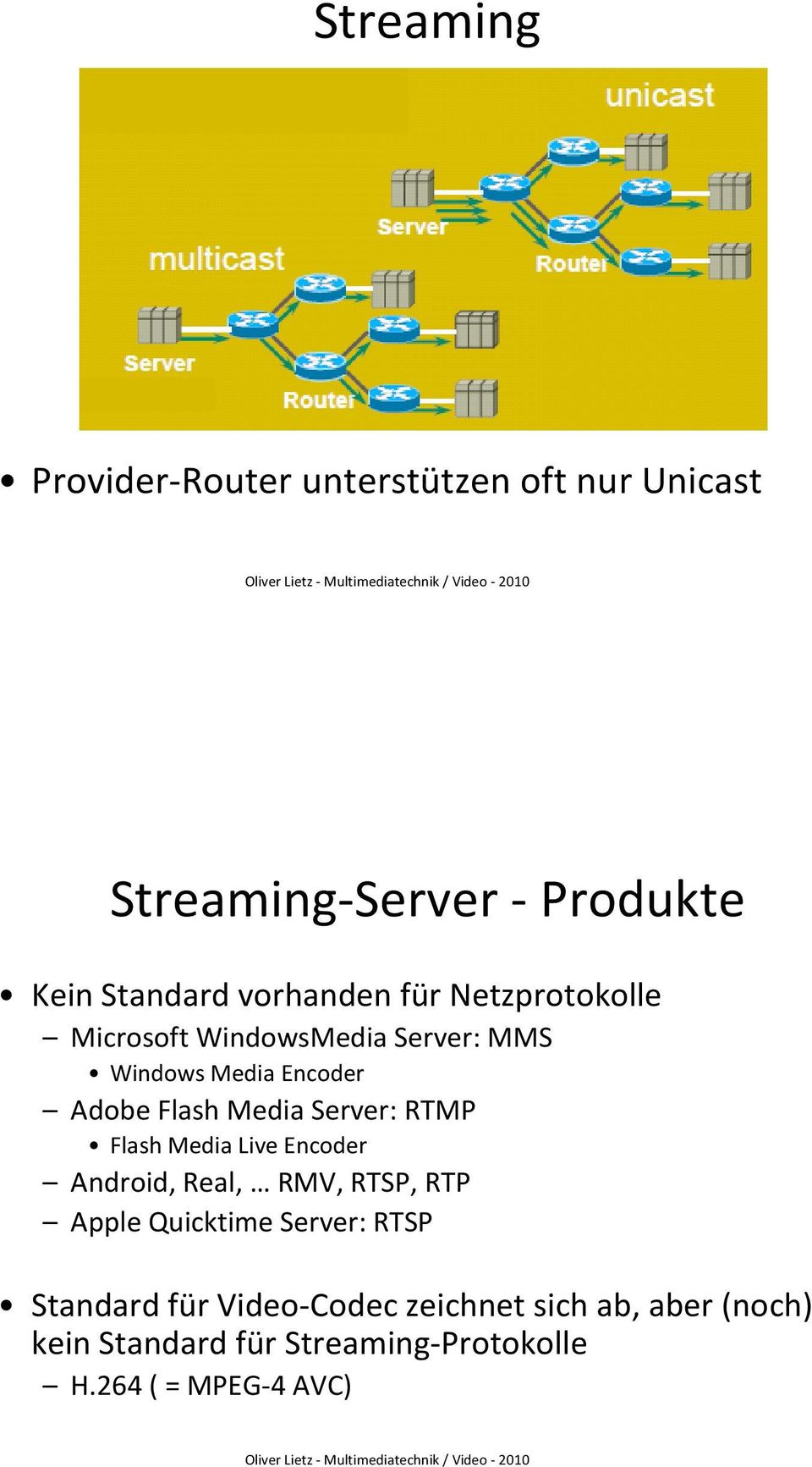 Media Server: RTMP Flash Media Live Encoder Android, Real, RMV, RTSP, RTP Apple Quicktime Server: RTSP