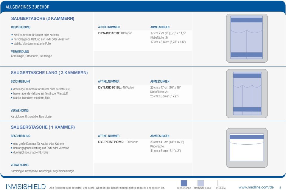 hervorragende Haftung auf Textil oder Vliesstoff stabile, blendarm mattierte Folie DYNJSD1018L: 40/Karton 25 cm x 47 cm (10 x 18 Klebefläche (2): 25 cm x 5 cm (10 x 2 ) Kardiologie, Orthopädie,