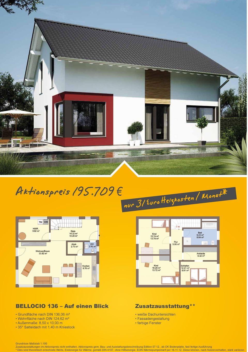 Wohnfläche nach DIN 124,62 m² Außenmaße: 8,50 x 10,00 m 35 Satteldach mit 1,40 m Kniestock ** *