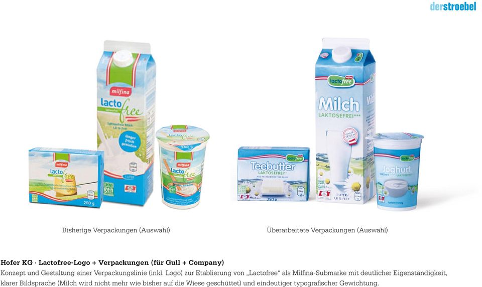 Logo) zur Etablierung von Lactofree als Milfina-Submarke mit deutlicher Eigenständigkeit, klarer