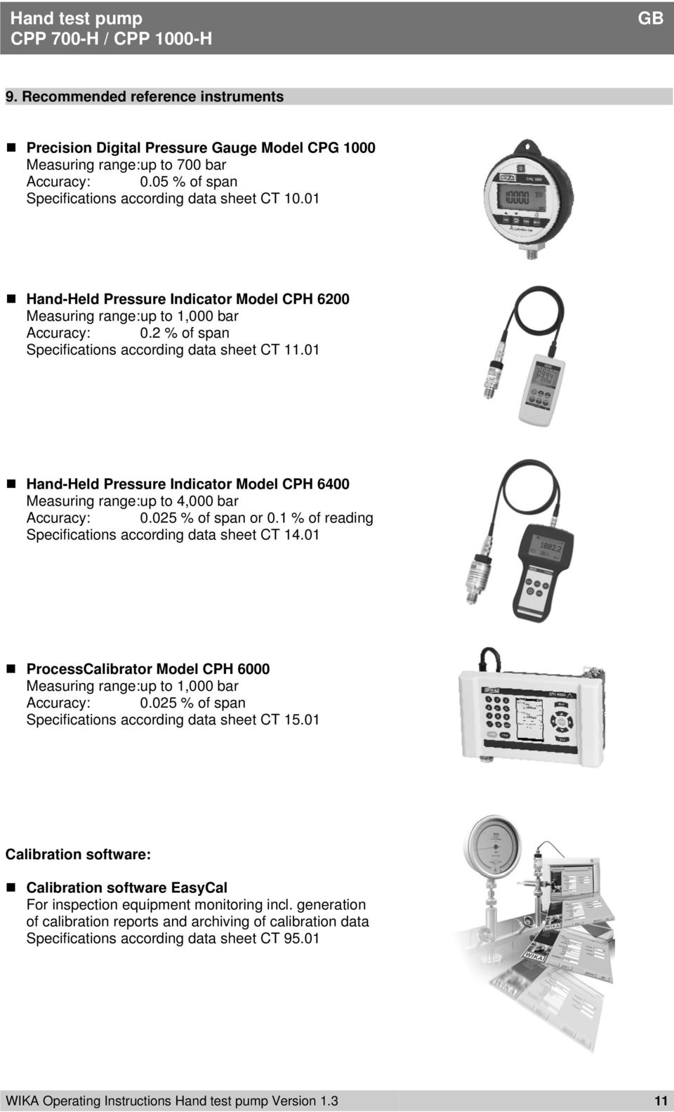 2 % of span Specifications according data sheet CT 11.01 Hand-Held Pressure Indicator Model CPH 6400 Measuring range: up to 4,000 bar Accuracy: 0.025 % of span or 0.